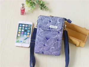 Floral fabric crossbody phone bag with leaf pattern, ideal for daily travel and casual use.