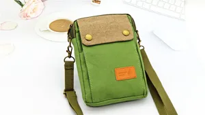 Green canvas crossbody phone bag, stylish casual mini shoulder bag for women daily use.