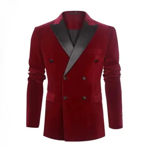 Herren Samt Zweireiher Blazer rot Hochzeit Party Freizeit Business Anzug Jacke