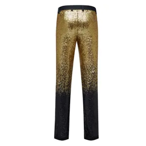 Eleganti pantaloni slim con paillettes sfumate oro e nero da uomo per festa e spettacolo