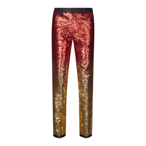 Pantaloni da abito slim con paillettes sfumate rosso oro da uomo vista dettagliata
