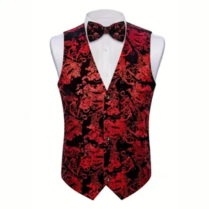Men's bronzing paisley suit vest with matching bow tie for formal business and casual wear