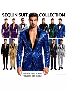 Men's Sequin Suit Jacket Slim Fit Long Sleeve Single Button Blazer For Stage Performance Nightclub Party Men Outerwear