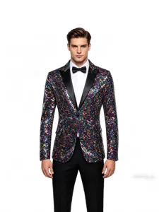 Men's colorful sequin blazer tuxedo jacket stylish stage party slim fit men suit coat