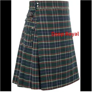 Men's traditional plaid kilt skirt with cargo pockets and metal buckles, stylish and durable.