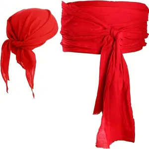 Ensemble foulard et ceinture de pirate médiéval Renaissance rouge pour accessoire de déguisement.