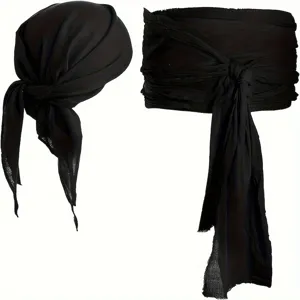 Ensemble foulard et écharpe de pirate médiéval noir accessoires de costume Halloween.