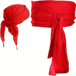 Ensemble foulard et ceinture de pirate rouge pour costumes de la renaissance médiévale.