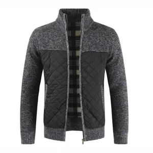 Men Colorblock Thick Warm Zip Cardigan Jacket Long Sleeve Knitted Sweater Outerwear