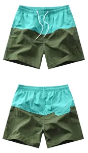 Vue detaillee du short de bain homme bloc de couleurs avec cordon de serrage et poche arriere.