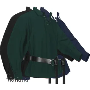 Herren Mittelalter Renaissance Pirat Hemd Halloween Cosplay Kostüm Top mit Gürtel