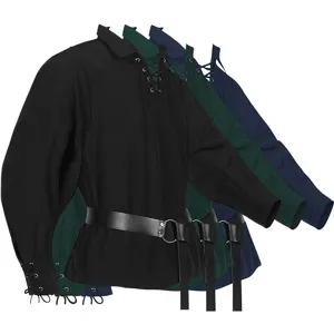 Herren Mittelalter Piraten Schnürhemd Vintage Cosplay Kostüm Langarm Oberteile Tops
