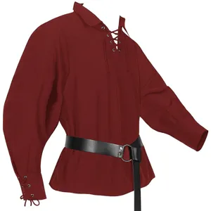 Herren Mittelalter Pirat Hemd Schnürung Kostüm Oberteil mit Gürtel für Halloween Cosplay.