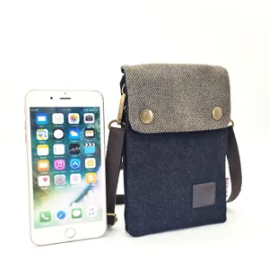 Denim cell phone crossbody bag canvas small messenger shoulder bag for men and women daily use