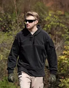 Felpa con cappuccio tattica da uomo all'aperto, pullover nero casual per autunno.