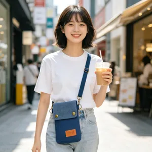 Minimalist Canvas Crossbody Bag For Women Multi-Layer Solid Color Cell Phone Purse Small Shoulder Bag Casual Handbag