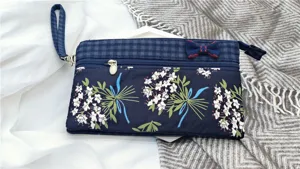 Borsa da polso in tessuto floreale da donna, pochette multistrato per telefono con fiocco.