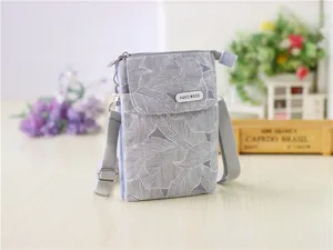 Grey leaf print crossbody phone bag with multi-layer design, perfect for daily casual use.