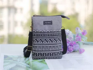 Ethnic style crossbody phone bag multi-layer fabric shoulder bag for women daily use