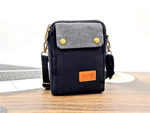 Mini canvas crossbody phone bag, casual multi-layer shoulder bag with adjustable strap detail.