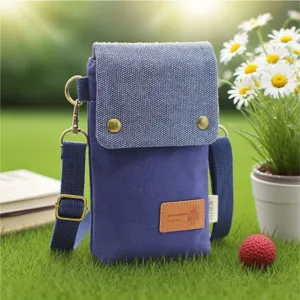 Solid canvas mini crossbody phone bag with multi-layer design, lightweight fabric purse view.