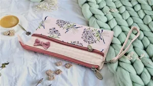 Borsa da polso in tessuto floreale da donna, pochette per telefono con cerniera.