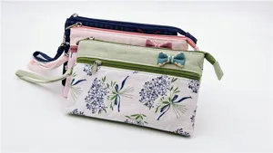 Borsa da polso in tessuto pastorale pochette telefono multi zip design floreale top