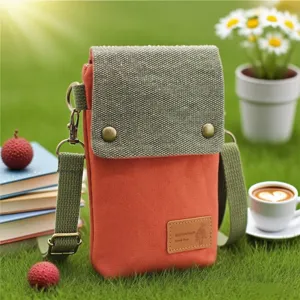 Minimalist canvas crossbody phone bag, lightweight multi-layer casual shoulder bag for women.