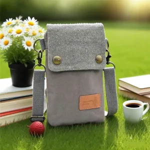 Solid color canvas crossbody phone bag minimalist fabric mini shoulder bag for women