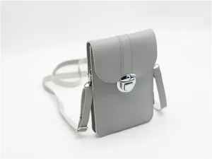 Borsa a tracolla per telefono in pelle PU grigia con chiusura in metallo, custodia casual.