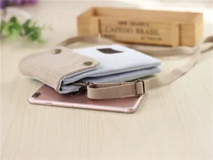Canvas Crossbody Phone Bag Detailed Close Up View with Contrast Flap and Shoulder Strap