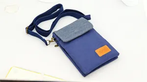 Blue canvas crossbody phone bag with adjustable strap casual small shoulder bag for women