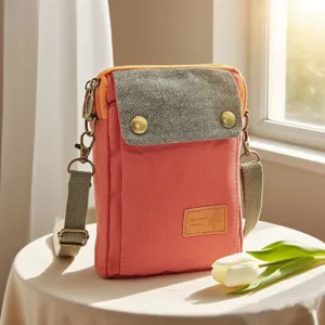 Women canvas crossbody phone bag casual multi-layer small shoulder handbag for daily use