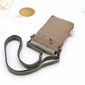 Solid canvas crossbody phone bag, minimalist fabric lightweight messenger bag for daily use.
