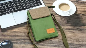Green canvas crossbody phone bag with flap, lightweight casual small shoulder bag for women.