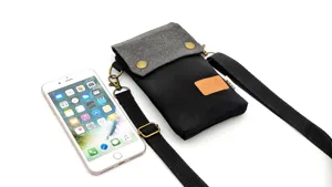 Minimalist canvas crossbody phone bag, casual small shoulder bag with adjustable strap.