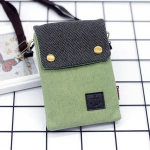 Casual denim crossbody phone bag for women and men, minimalist canvas small shoulder bag.