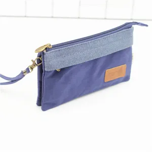 Effen kleur katoenen canvas multi-laag clutch tas vrouwen cosmetische etui hoofdfoto item