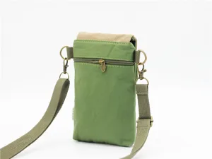 Green canvas crossbody phone bag with adjustable strap, casual small shoulder bag for women.