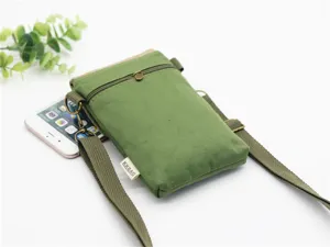 Solid color canvas crossbody phone bag for women, lightweight simple multi-layer shoulder pouch.