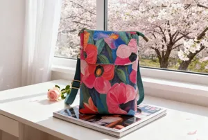 Floral fabric crossbody phone bag with multi-layer pastoral art print for daily casual use.