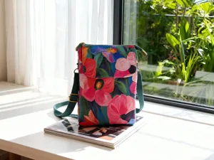 Floral fabric crossbody phone bag, casual multi-layer small shoulder bag for women
