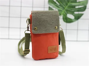 Canvas crossbody phone bag, casual lightweight mini shoulder bag for women with multiple layers.