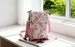 Charming floral canvas crossbody phone bag featuring a fresh pastoral design for daily use.
