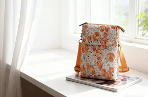 Floral print fabric crossbody phone bag with adjustable strap, casual pastoral style daily purse.