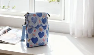 Floral heart print fabric crossbody phone bag, casual multi-layer mini shoulder bag.