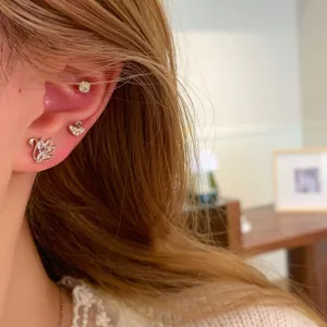 Boucles d'oreilles cygne en zircone scintillantes ensemble gros plan bijoux mode