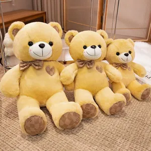 Cute teddy bear plush toy set with heart bow tie soft stuffed animal doll for kids gift wholesale