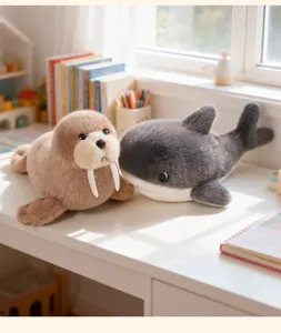 Cute ocean plush toys walrus and shark soft stuffed animal plush dolls for kids gifts