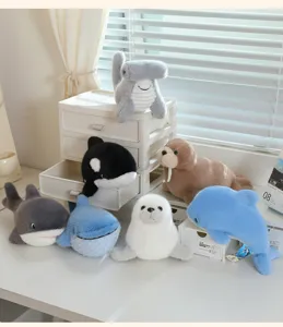 Cute marine animal plush toys set, soft stuffed shark whale seal dolls gift for kids.
